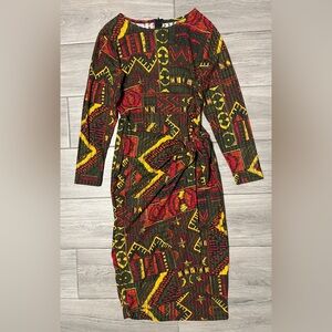 Vtg California Gold Rush Women’s Small Abstract Print Faux Wrap Maxi Dress